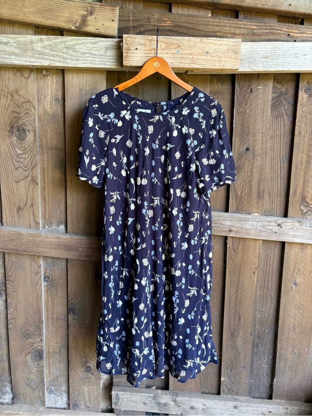 Vintage Liz Claiborne Navy Blue Ruffle Floral Print Dress